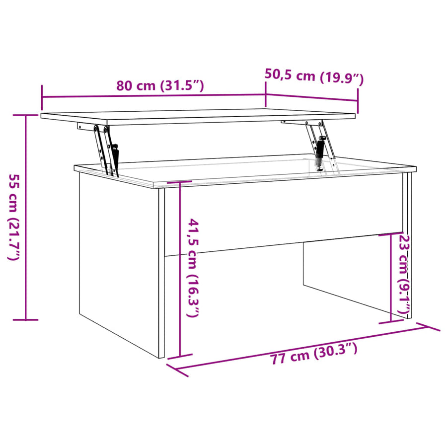 Salontafel 80x50,5x41,5 cm bewerkt hout oud houtkleurig