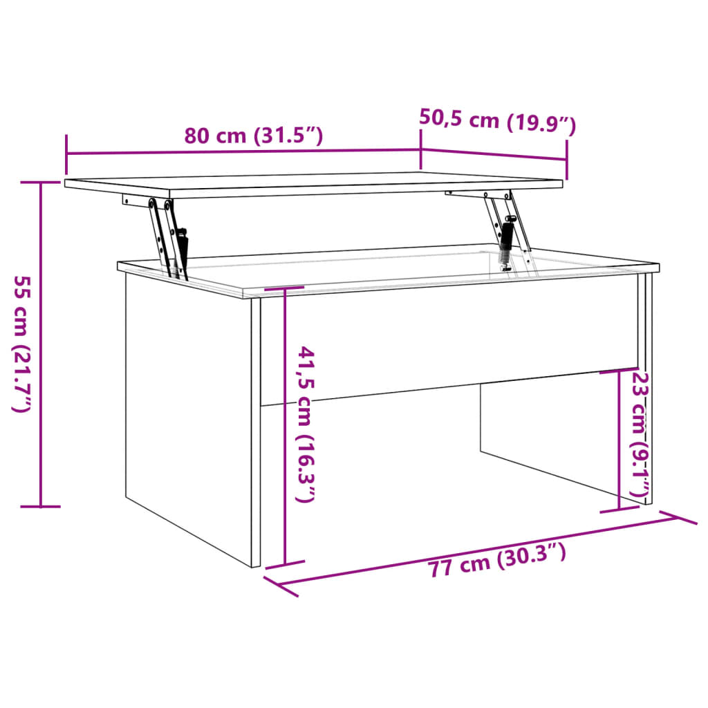 Salontafel 80x50,5x41,5 cm bewerkt hout artisanaal eikenkleurig