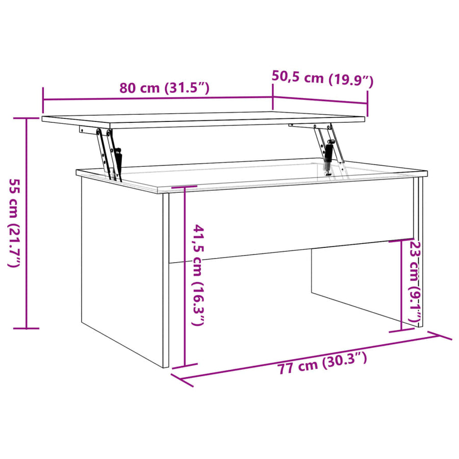 Salontafel 80x50,5x41,5 cm bewerkt hout artisanaal eikenkleurig