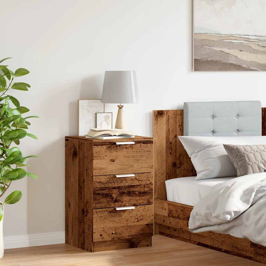 Nachtkastje 40x36x65 cm bewerkt hout oud houtkleurig