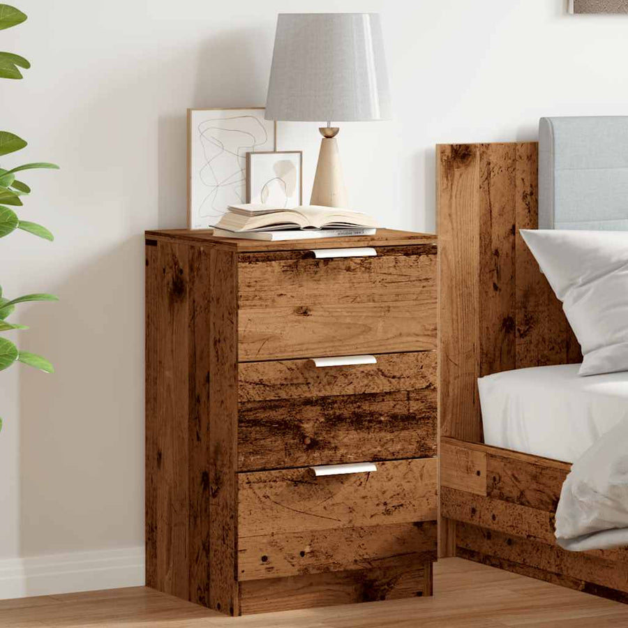 Nachtkastje 40x36x65 cm bewerkt hout oud houtkleurig