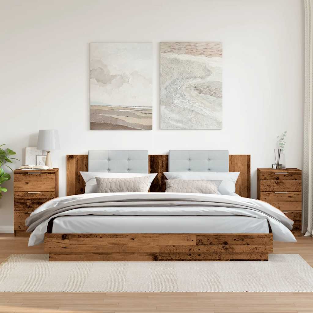 Nachtkastjes 2 st 40x36x65 cm bewerkt hout oud houtkleurig