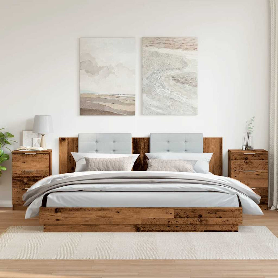 Nachtkastjes 2 st 40x36x65 cm bewerkt hout oud houtkleurig