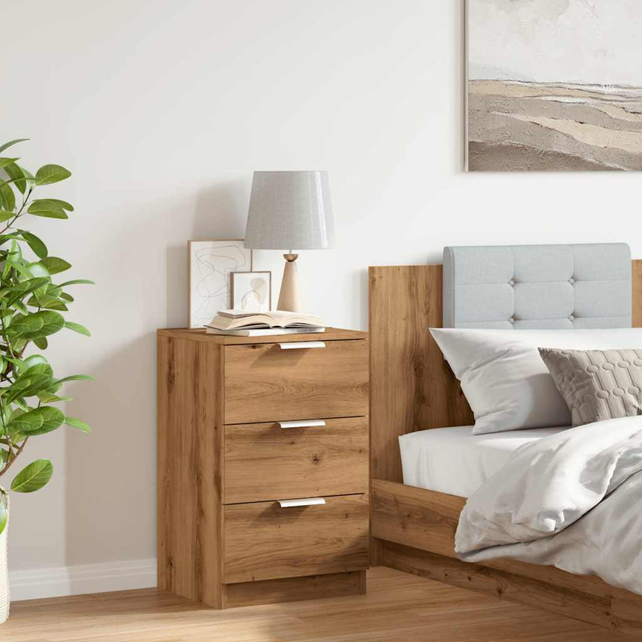 Nachtkastje 40x36x65 cm bewerkt hout artisanaal eikenkleurig