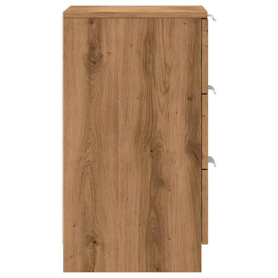 Nachtkastje 40x36x65 cm bewerkt hout artisanaal eikenkleurig