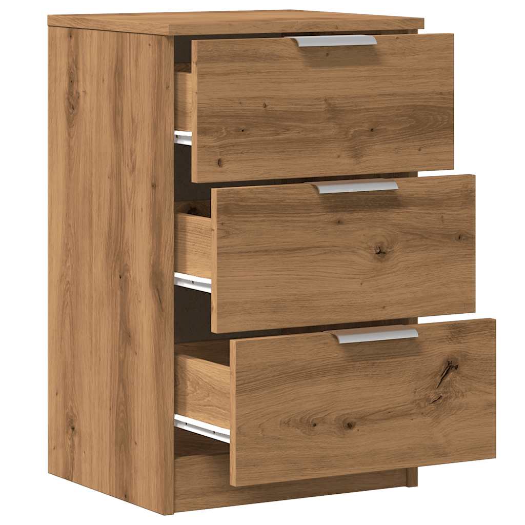 Nachtkastje 40x36x65 cm bewerkt hout artisanaal eikenkleurig