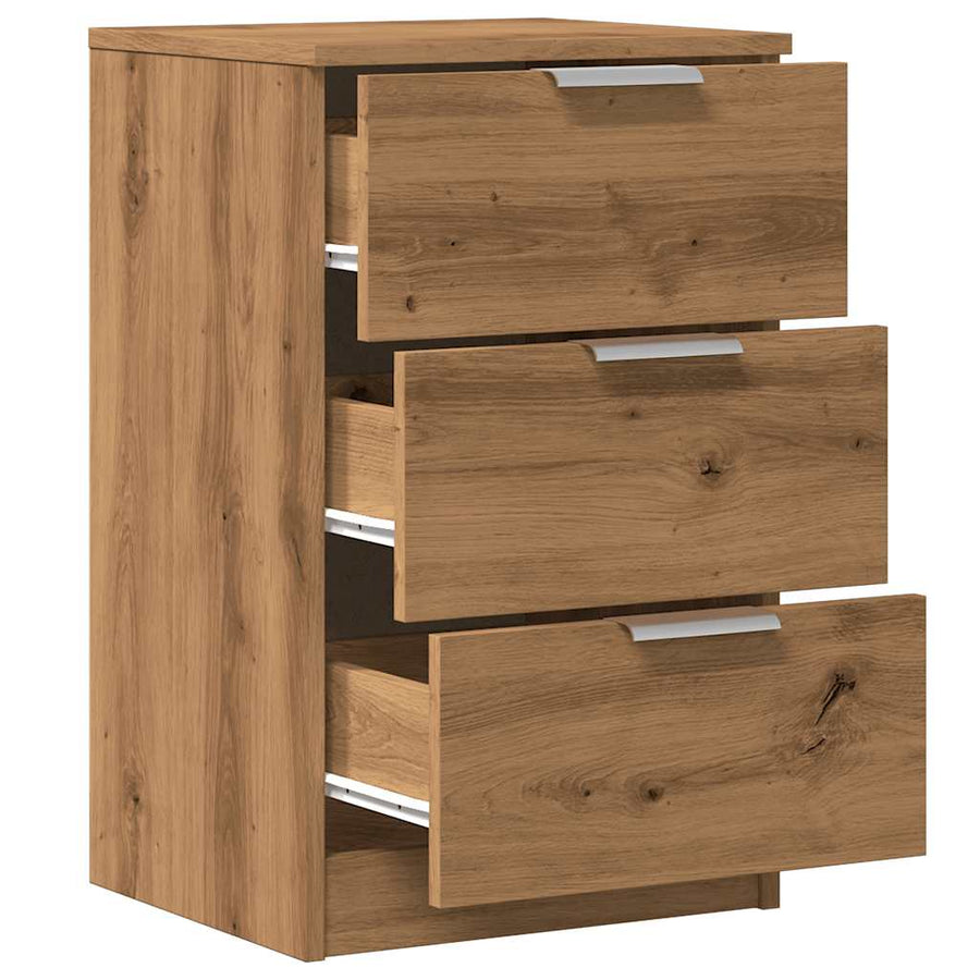 Nachtkastje 40x36x65 cm bewerkt hout artisanaal eikenkleurig