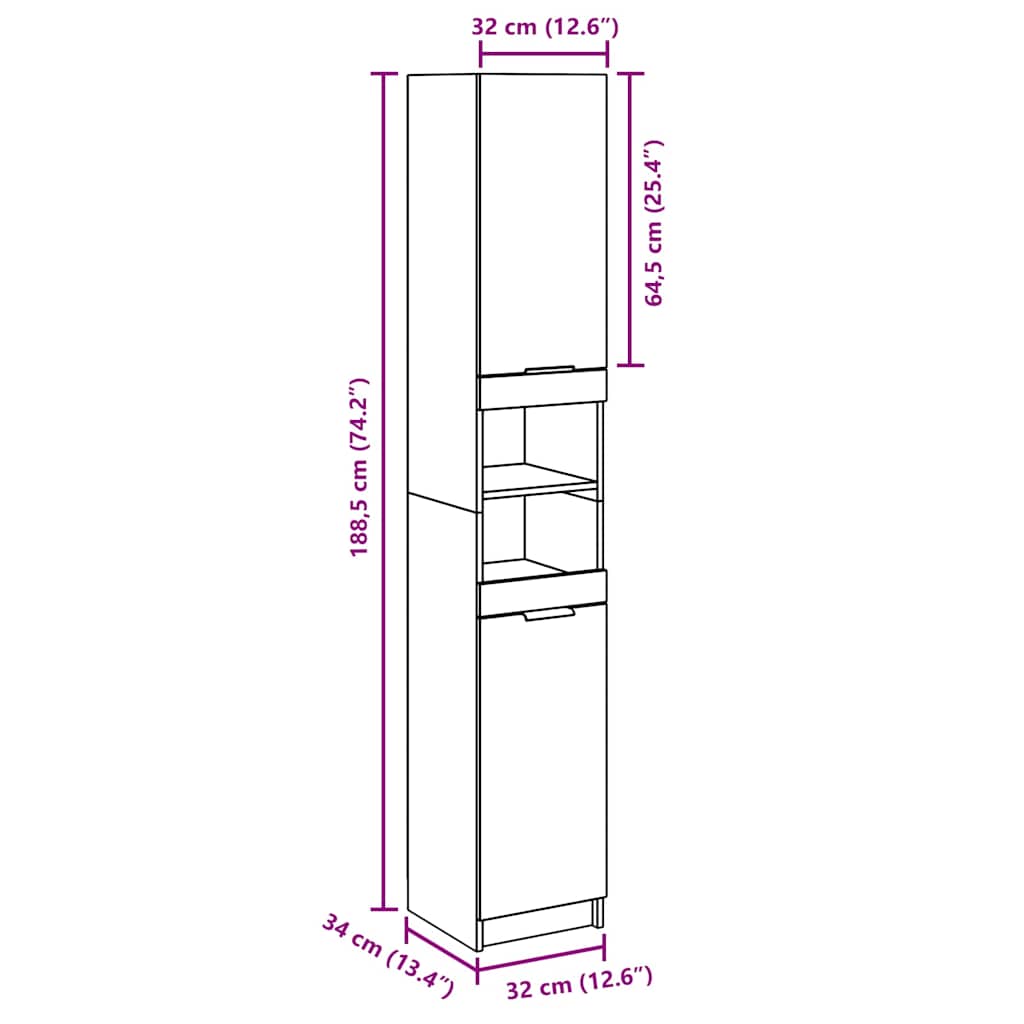 Badkamerkast 32x34x188,5 cm bewerkt hout betongrijs