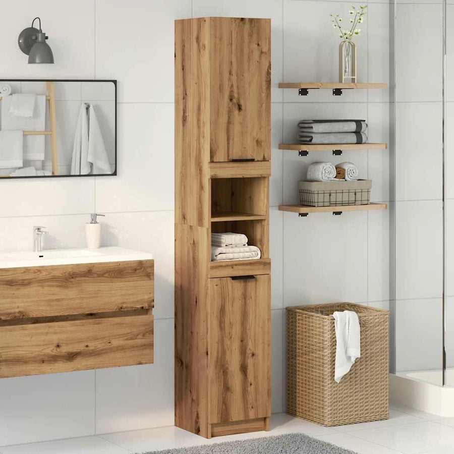 Badkamerkast 32x34x188,5 cm bewerkt hout artisanaal eikenkleur