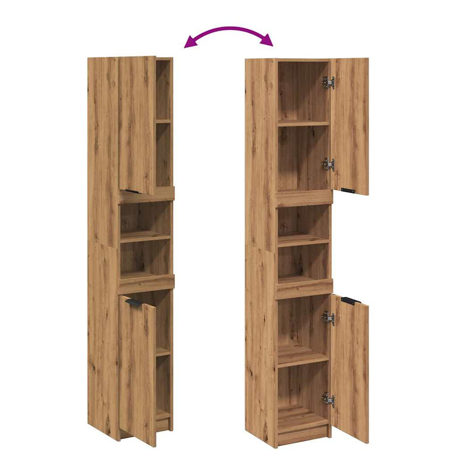 Badkamerkast 32x34x188,5 cm bewerkt hout artisanaal eikenkleur