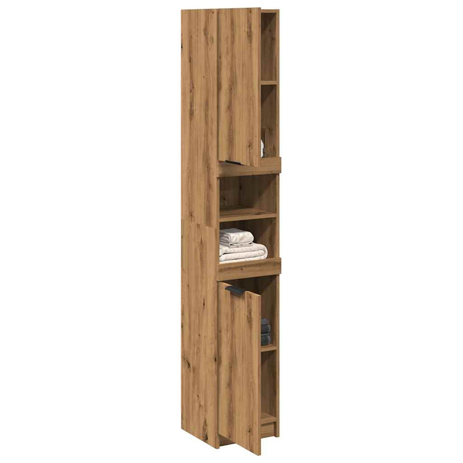 Badkamerkast 32x34x188,5 cm bewerkt hout artisanaal eikenkleur