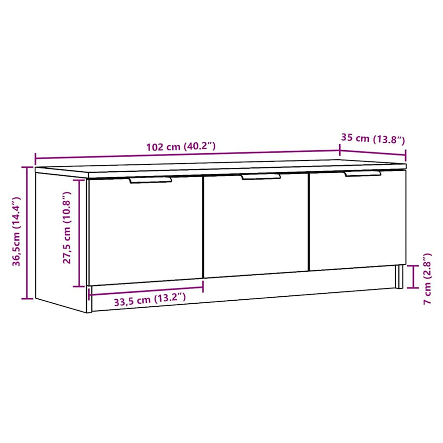 Tv-meubel 102x35x36,5 cm bewerkt hout oud houtkleurig