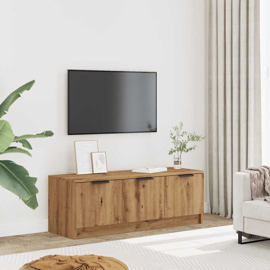 Tv-meubel 102x35x36,5 cm bewerkt hout artisanaal eikenkleur