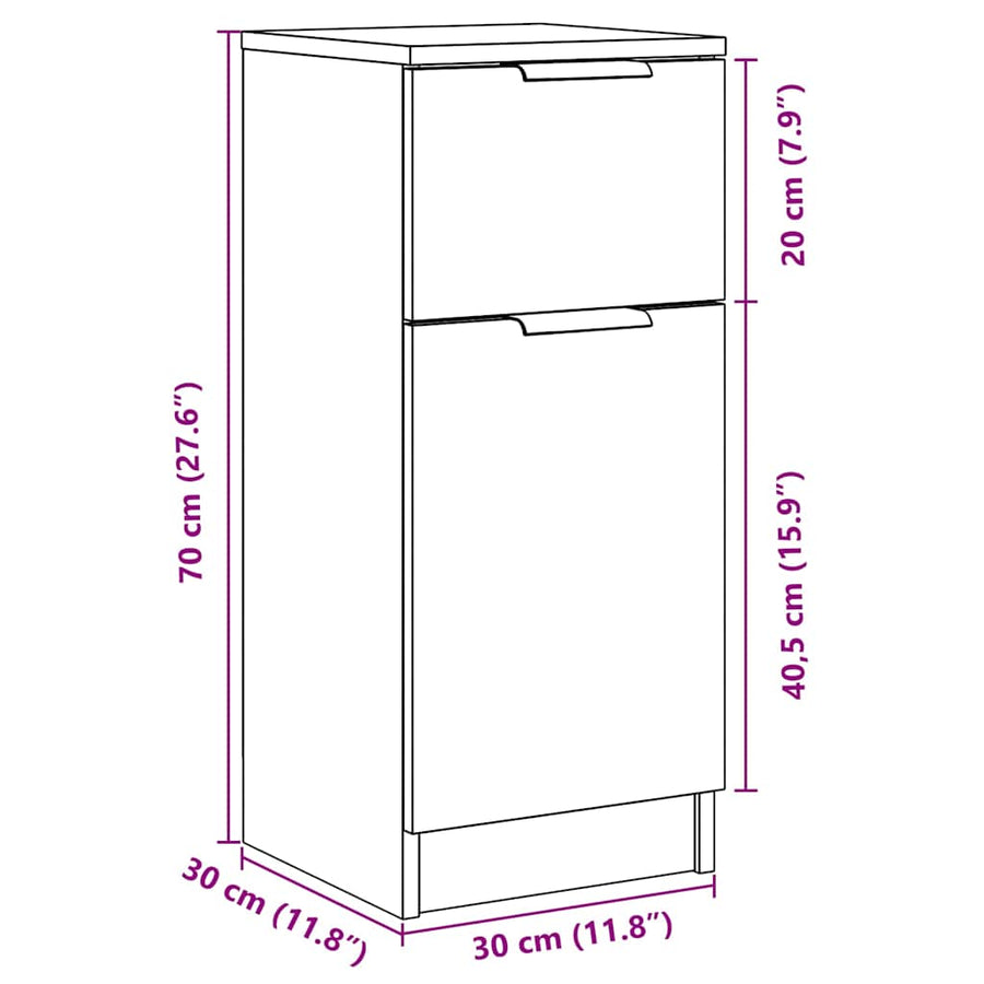 Dressoir 30x30x70 cm bewerkt hout oud houtkleurig