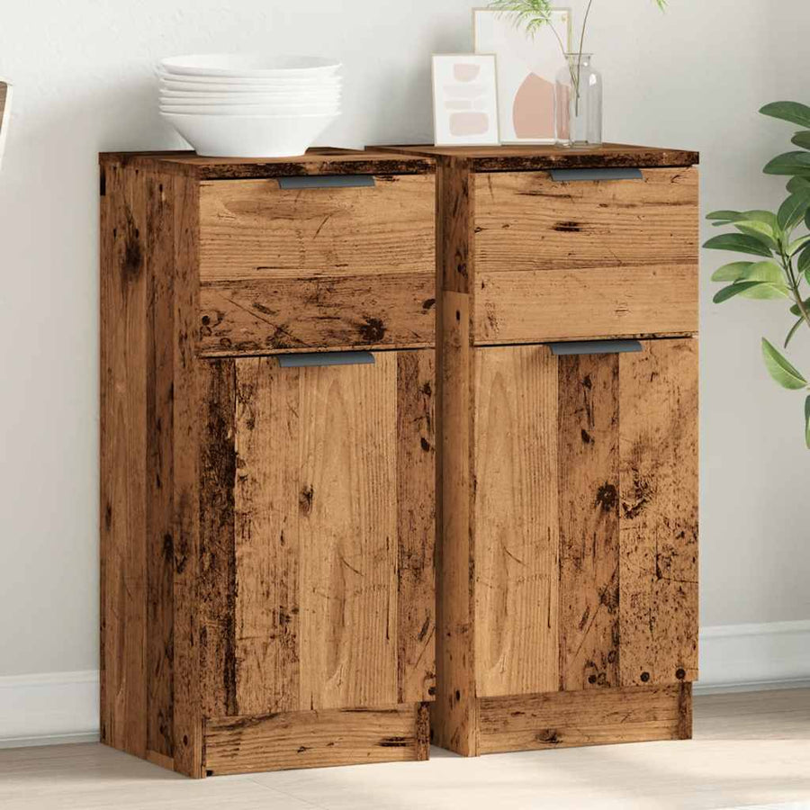 Dressoirs 2 st 30x30x70 cm bewerkt hout oud houtkleurig