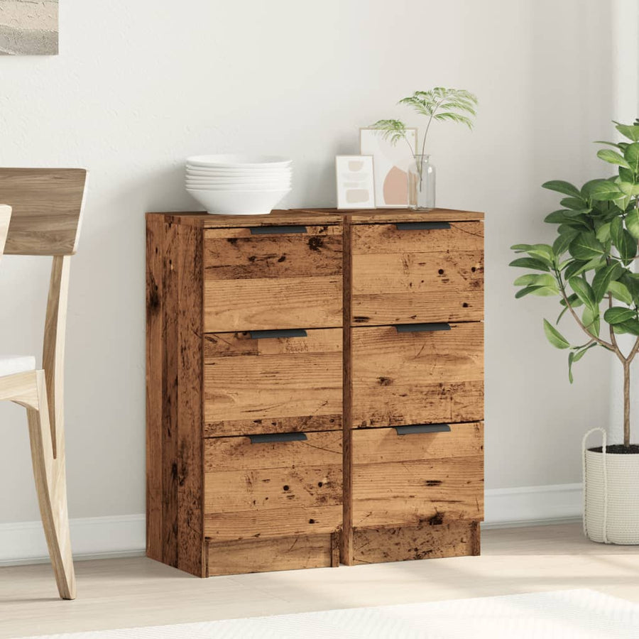 Dressoirs 2 st 30x30x70 cm bewerkt hout oud houtkleurig