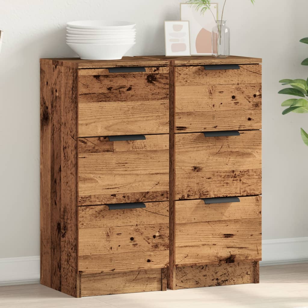 Dressoirs 2 st 30x30x70 cm bewerkt hout oud houtkleurig
