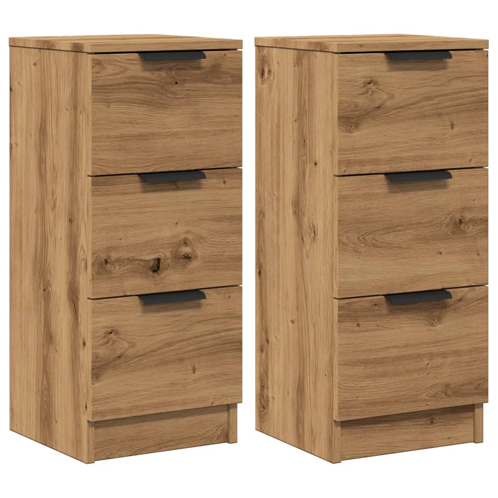 Dressoirs 2 st 30x30x70 cm bewerkt hout artisanaal eikenkleur
