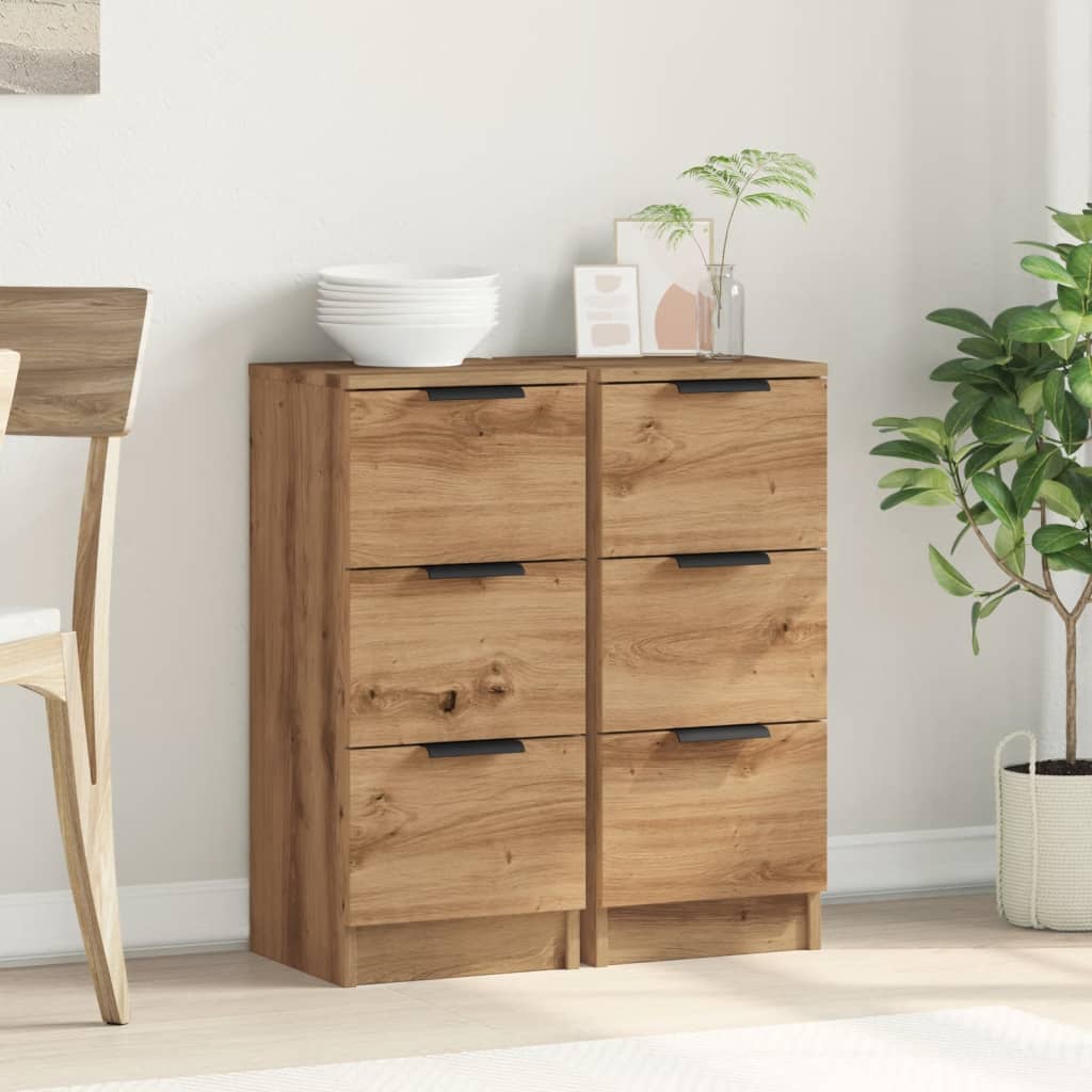 Dressoirs 2 st 30x30x70 cm bewerkt hout artisanaal eikenkleur
