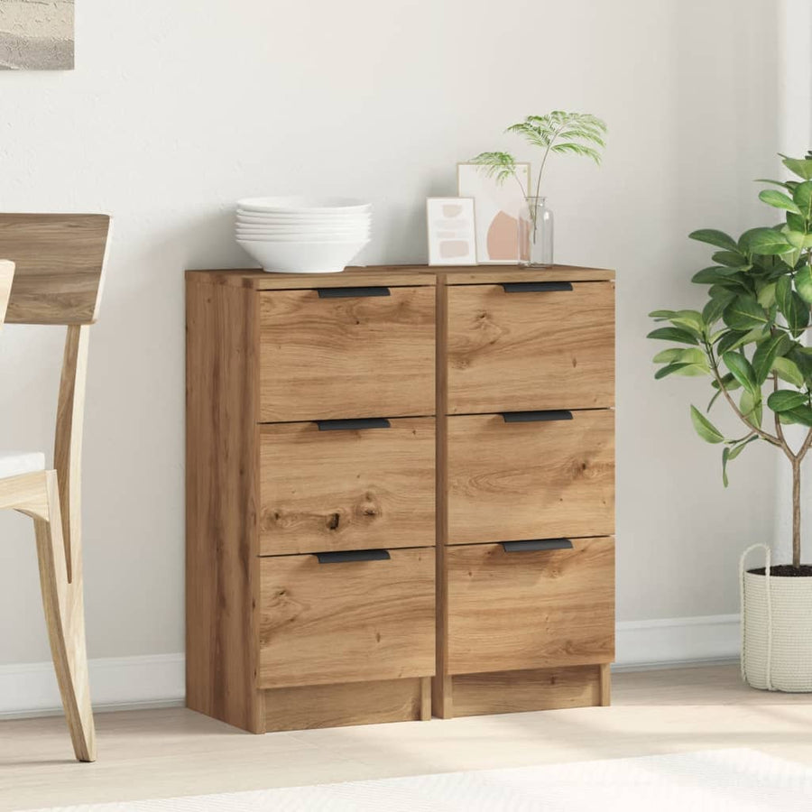 Dressoirs 2 st 30x30x70 cm bewerkt hout artisanaal eikenkleur