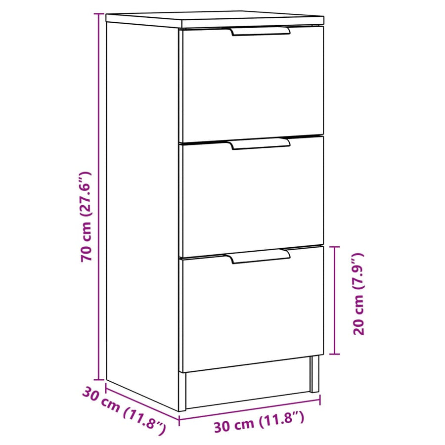 Dressoirs 2 st 30x30x70 cm bewerkt hout artisanaal eikenkleur