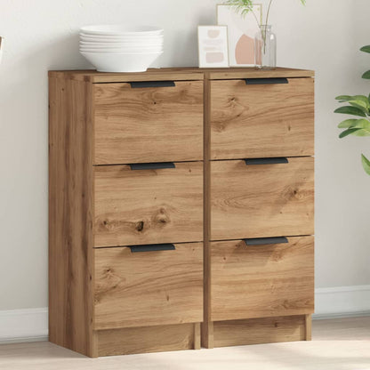 Dressoirs 2 st 30x30x70 cm bewerkt hout artisanaal eikenkleur