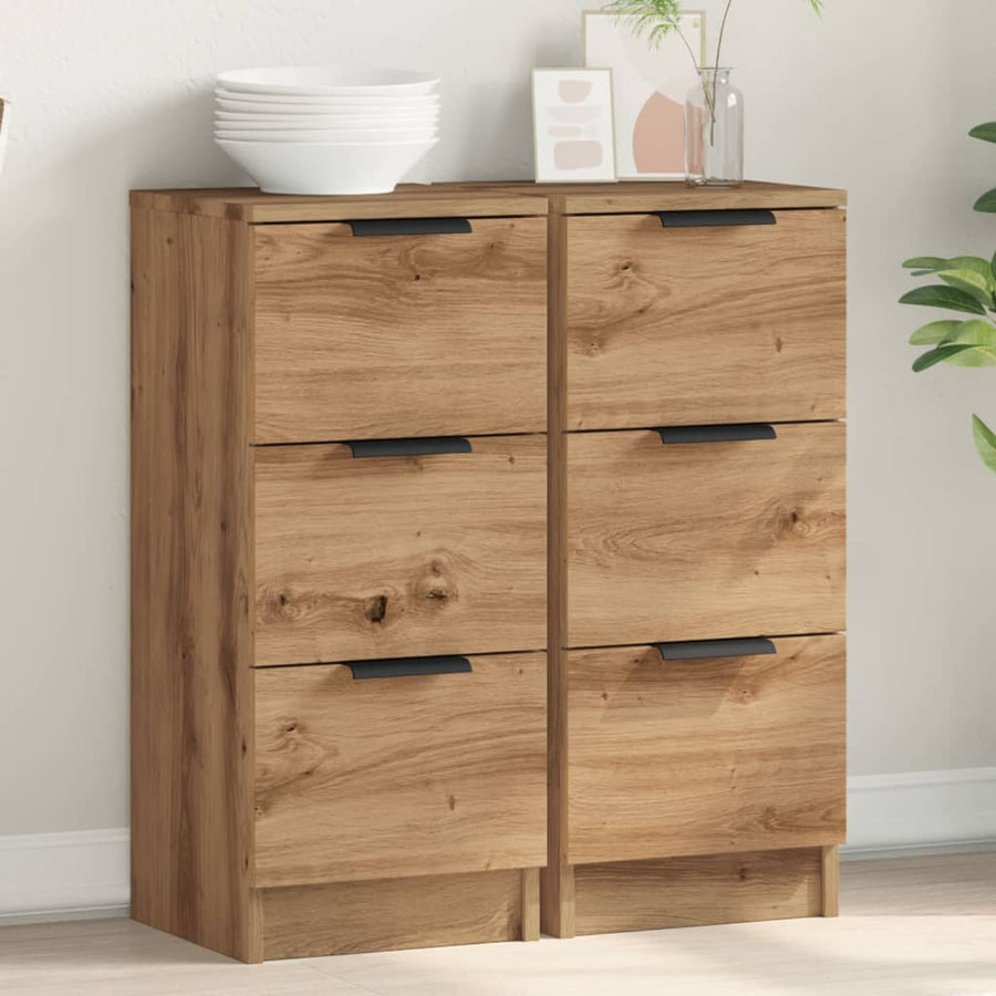 Dressoirs 2 st 30x30x70 cm bewerkt hout artisanaal eikenkleur