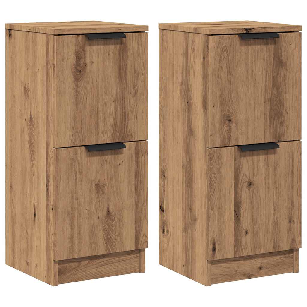 Dressoirs 2 st 30x30x70 cm bewerkt hout artisanaal eikenkleur