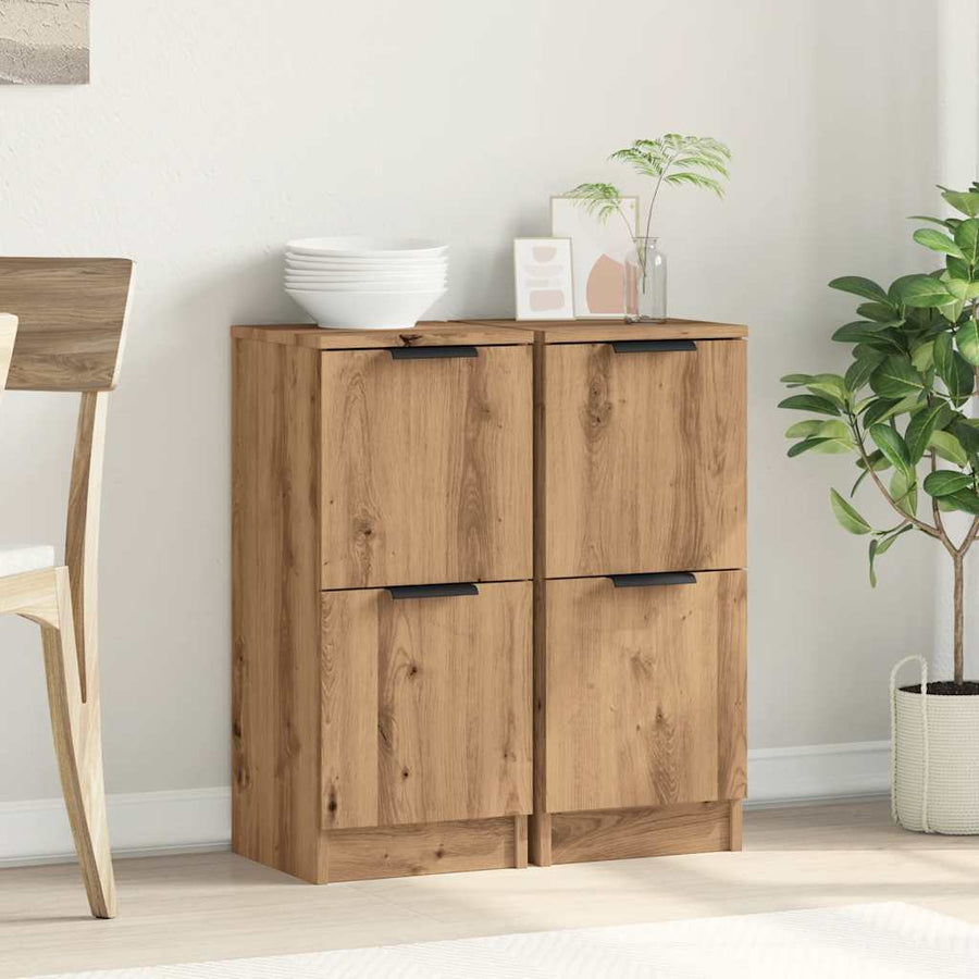 Dressoirs 2 st 30x30x70 cm bewerkt hout artisanaal eikenkleur