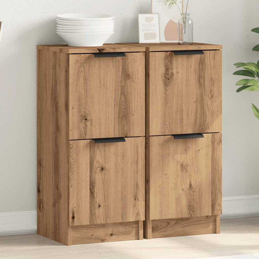 Dressoirs 2 st 30x30x70 cm bewerkt hout artisanaal eikenkleur
