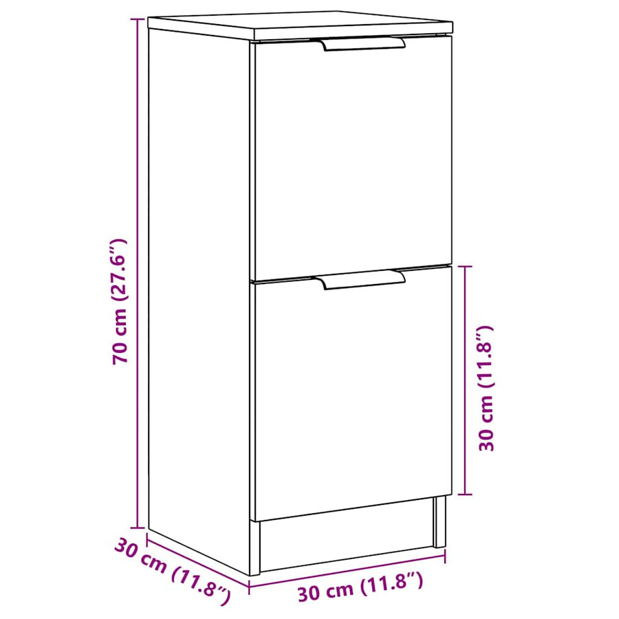 Dressoirs 2 st 30x30x70 cm bewerkt hout artisanaal eikenkleur