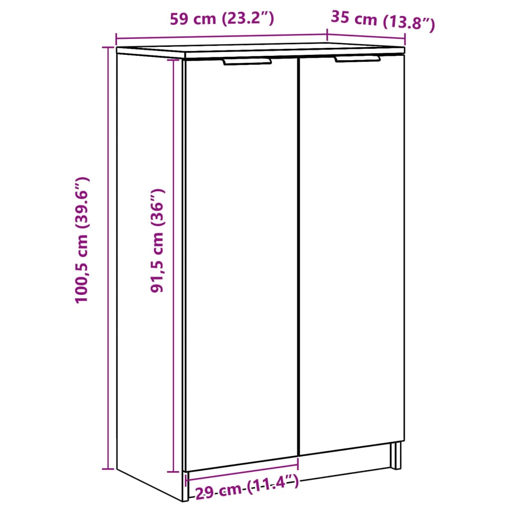 Schoenenkast 59x35x100,5 cm bewerkt hout oud houtkleurig