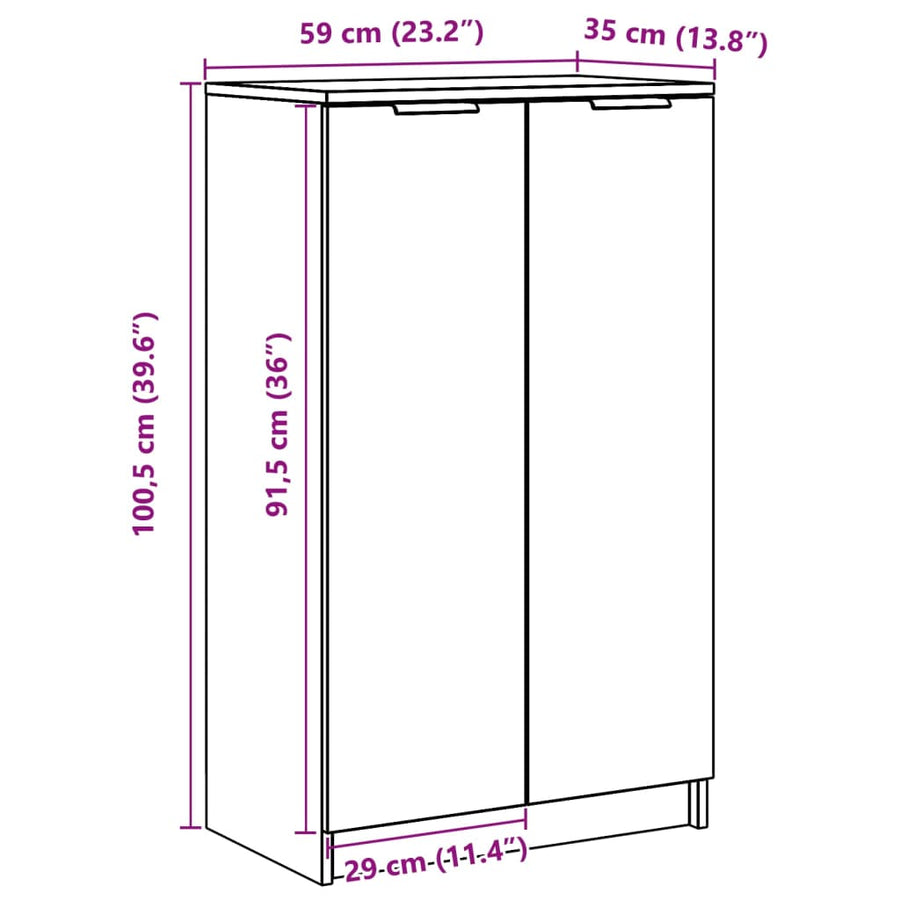 Schoenenkast 59x35x100,5 cm bewerkt hout oud houtkleurig