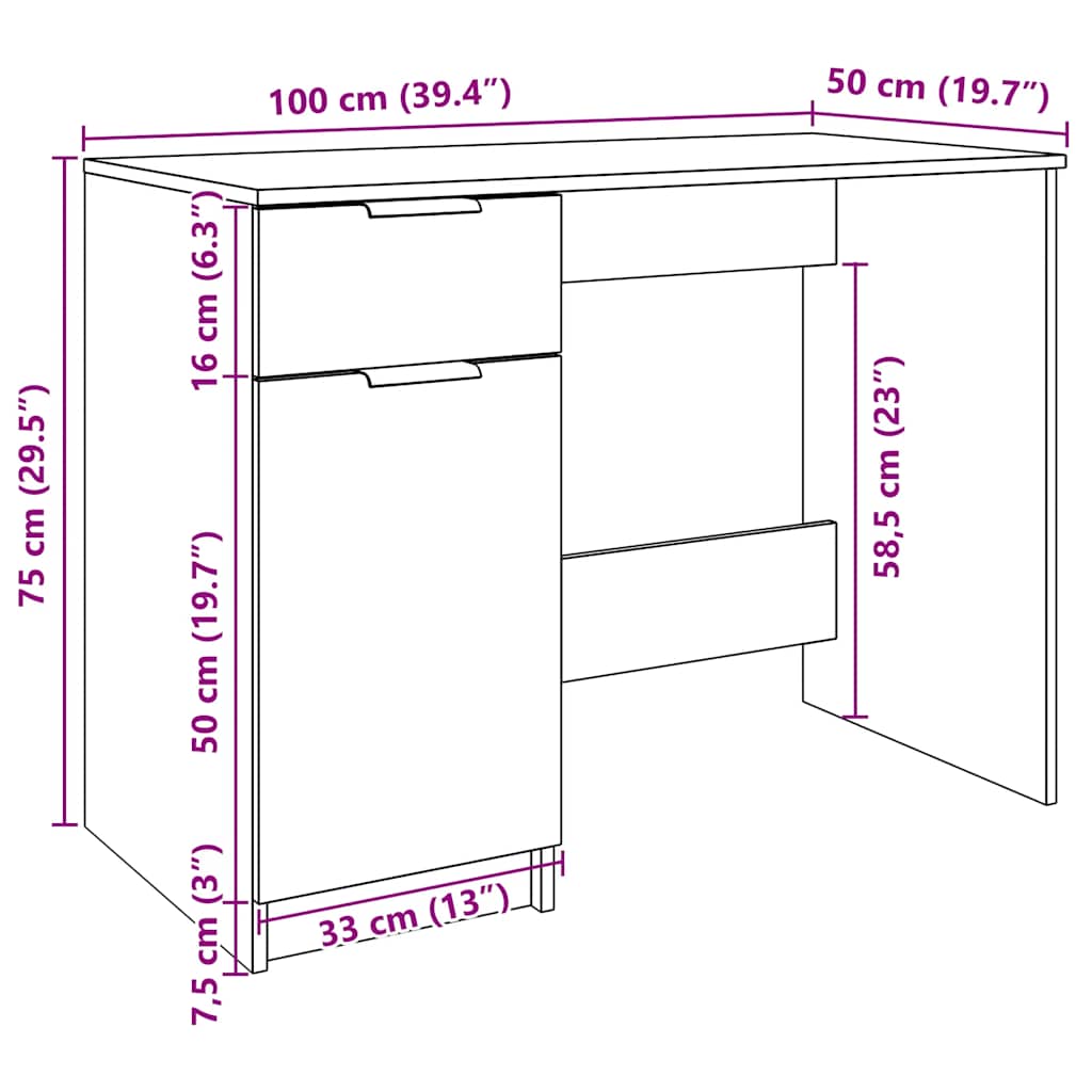 Bureau 100x50x75 cm bewerkt hout artisanaal eikenkleur