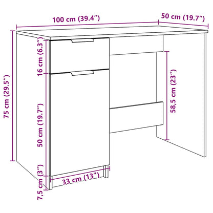 Bureau 100x50x75 cm bewerkt hout artisanaal eikenkleur