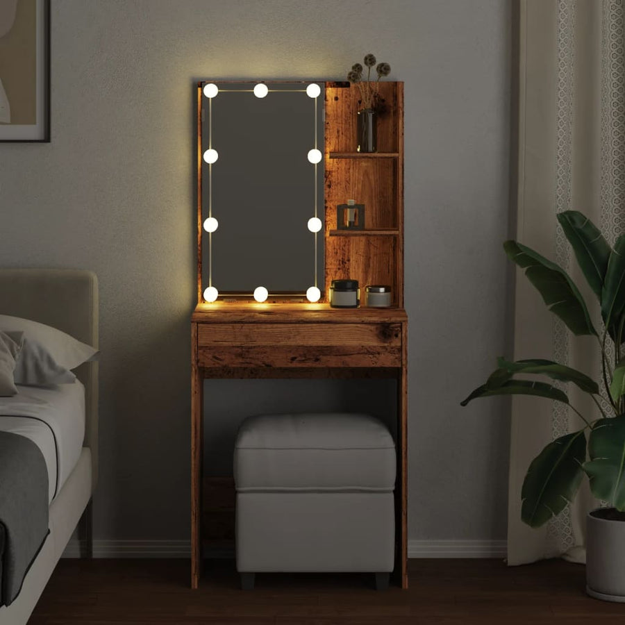 Kaptafel met LED-verlichting 60x40x140 cm oud houtkleurig