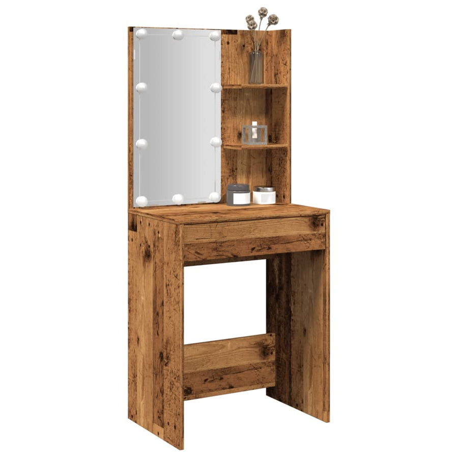 Kaptafel met LED-verlichting 60x40x140 cm oud houtkleurig