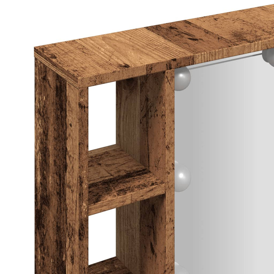 Spiegelkast met LED 76x15x55 cm bewerkt hout oud houtkleurig