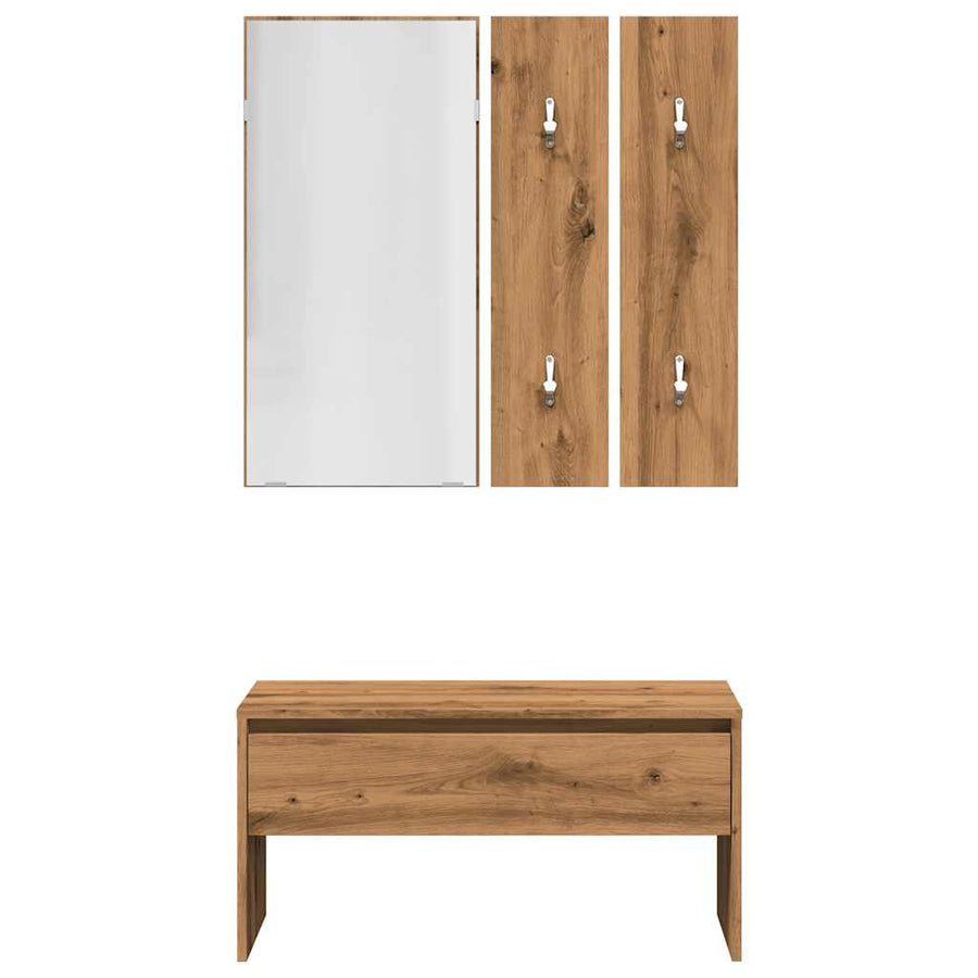 Halmeubelset bewerkt hout artisanaal eikenkleur