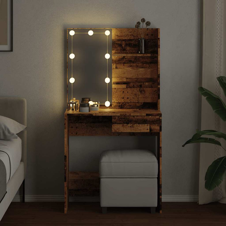 Kaptafel met LED-verlichting 74,5x40x141 cm oud houtkleurig