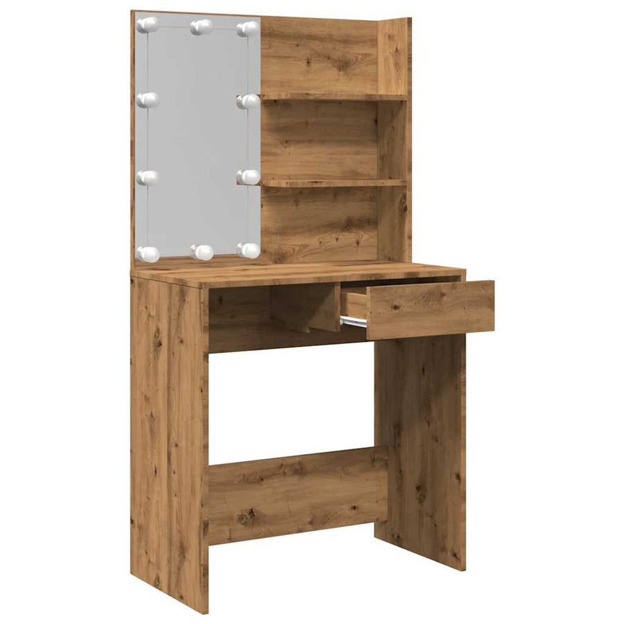 Kaptafel met LED-verlichting 74,5x40x141 cm artisanaal eiken