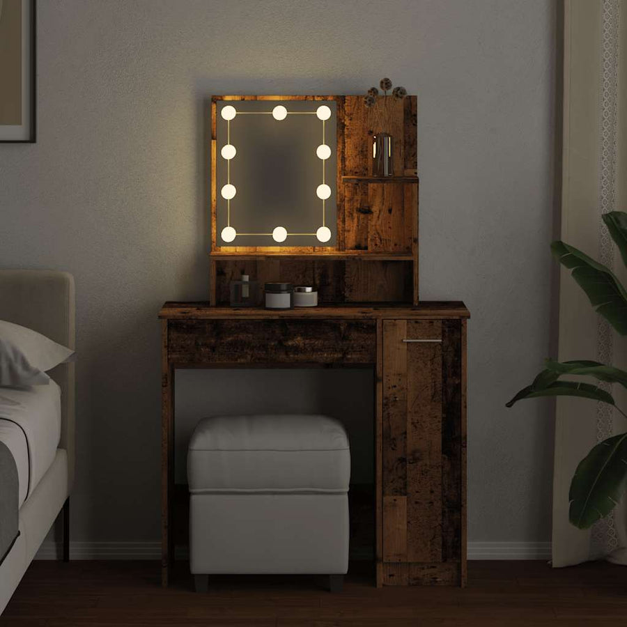 Kaptafel met LED-verlichting 86,5x35x136 cm oud houtkleurig