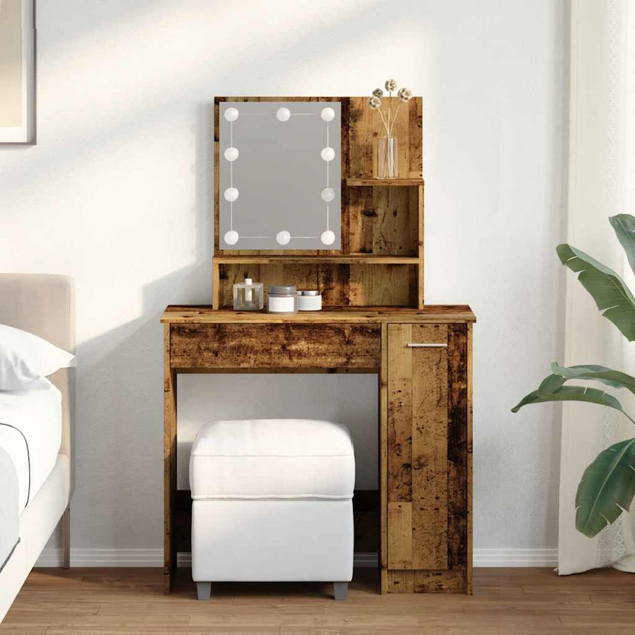 Kaptafel met LED-verlichting 86,5x35x136 cm oud houtkleurig