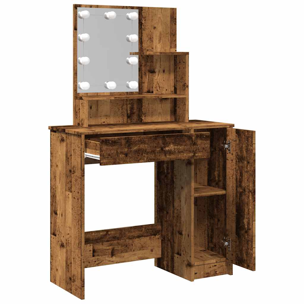 Kaptafel met LED-verlichting 86,5x35x136 cm oud houtkleurig