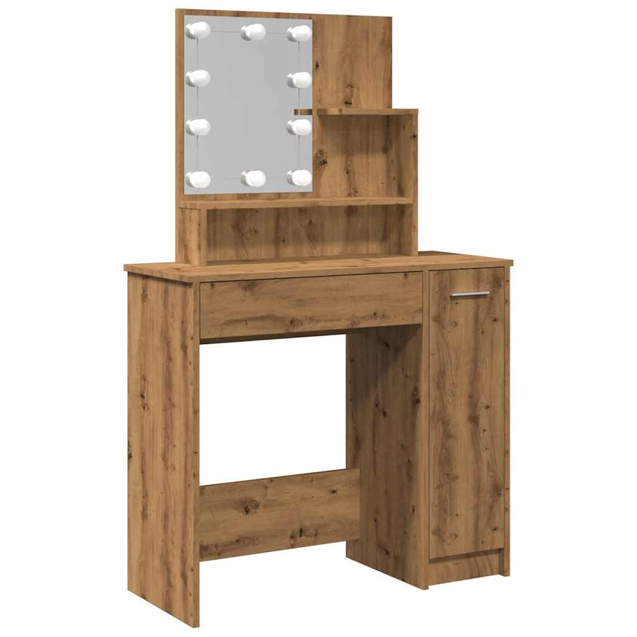 Kaptafel met LED-verlichting 86,5x35x136 cm artisanaal eiken