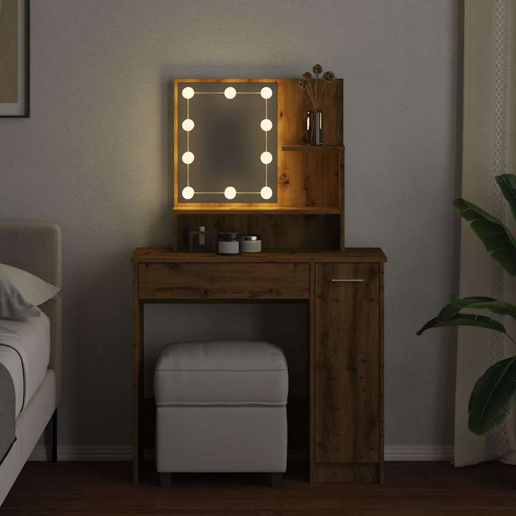 Kaptafel met LED-verlichting 86,5x35x136 cm artisanaal eiken