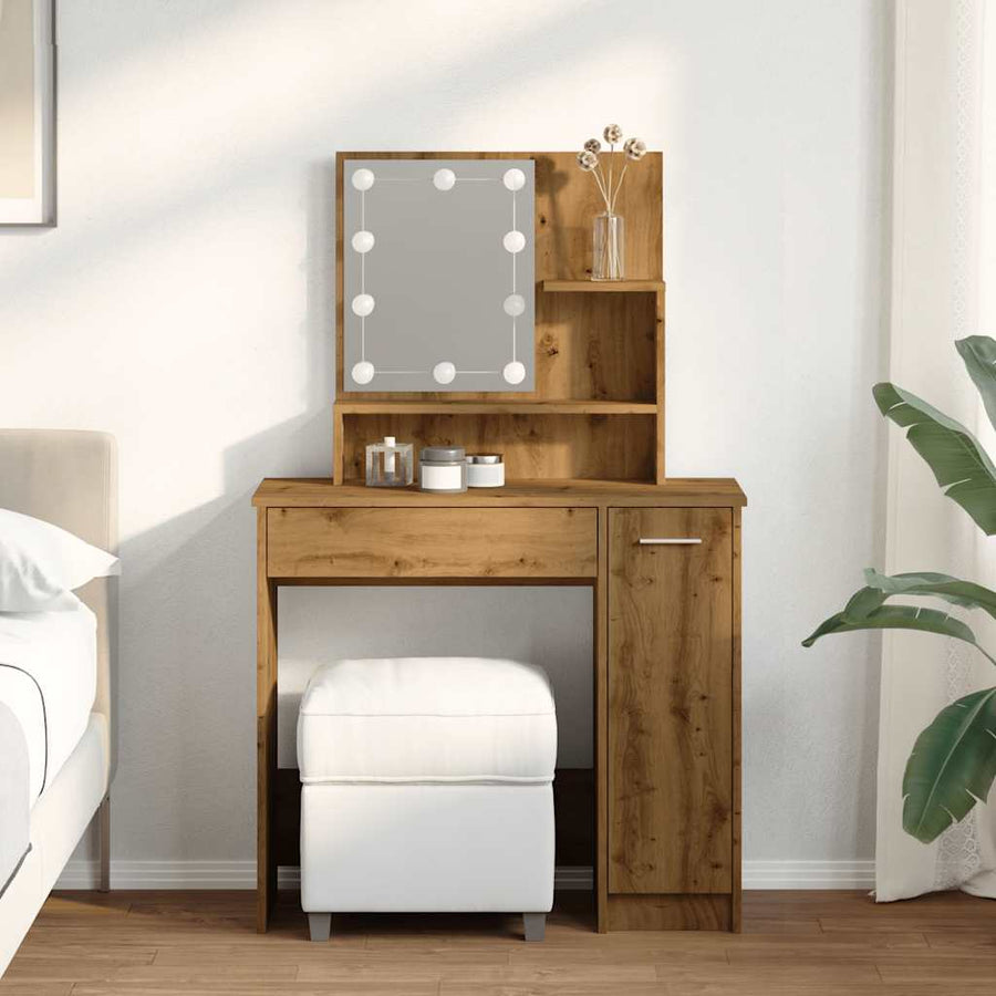 Kaptafel met LED-verlichting 86,5x35x136 cm artisanaal eiken