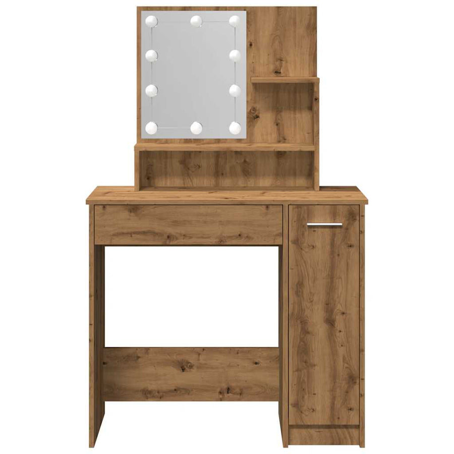 Kaptafel met LED-verlichting 86,5x35x136 cm artisanaal eiken