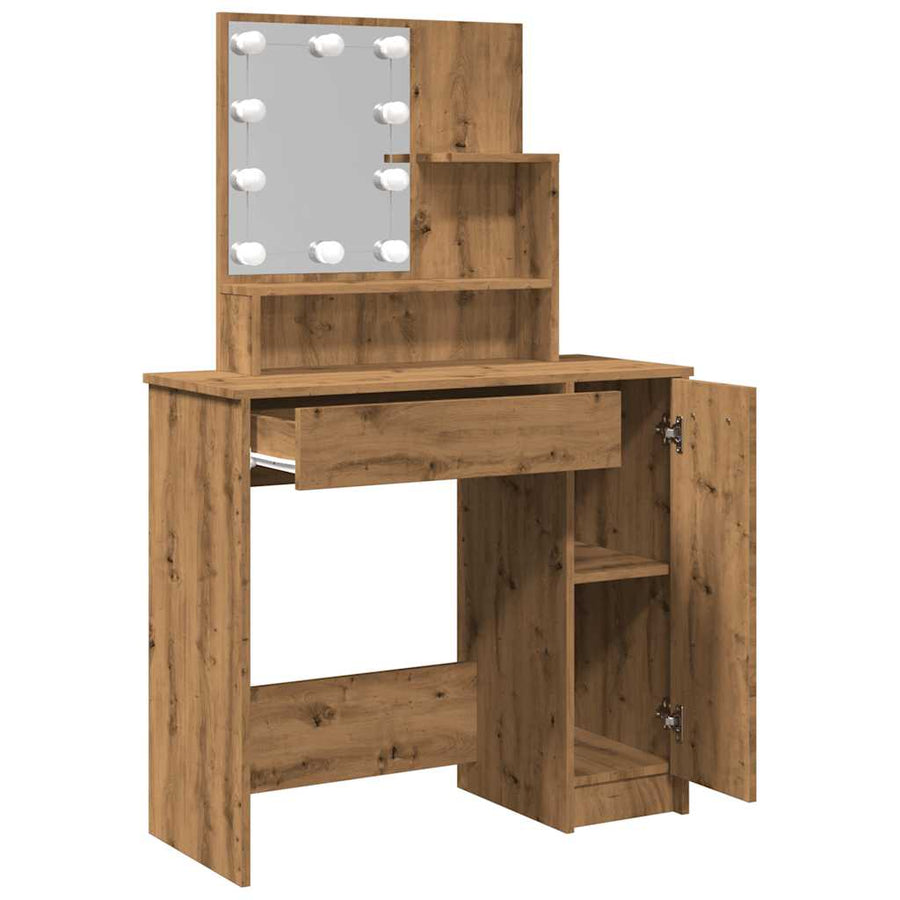 Kaptafel met LED-verlichting 86,5x35x136 cm artisanaal eiken