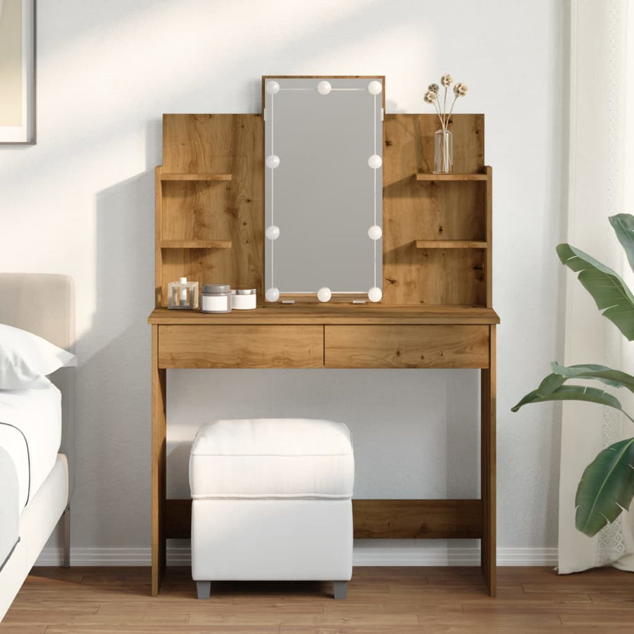Kaptafel met LED-verlichting 96x40x142 cm artisanaal eikenkleur